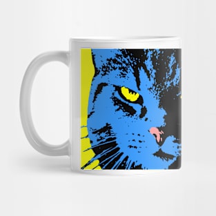 ANGRY CAT POP ART - BLUE BLACK YELLOW Mug